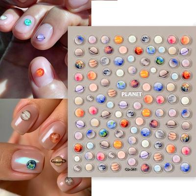 Planet Fantasy Glossy 3D Cartoon Nail Art Stickers, Waterproof Polyurethane Self-Adhesive Nail Decals