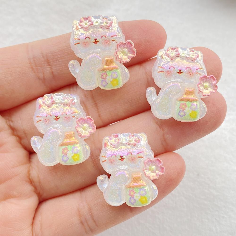 10Pcs Cute Cartoon Drink Drinks, Ice Cream, cats Flatback Resin Scrapbooking Crafts Fit Phone Case Decoration DIY Hair Bows