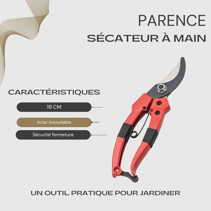 Sécateur à main - parence - parscm001 - 19 cm - lame ciseaux - ressort anti-retour