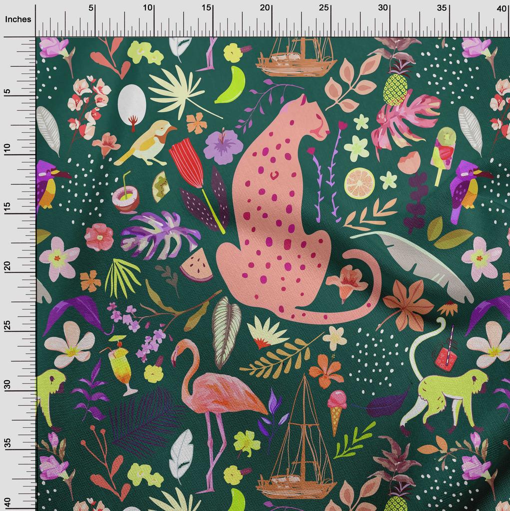 oneOone Cotton Flex Forest Green Fabric Tropical Animal Sewing Craft Projects Fabric Prints By Yard 40 Inch