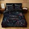 Tokyo Ghoul Vzor Povlečení Sada Prošívaných Dek Quilt Cover Povlak na Polštář Domácí Narozeninový Dárek(1 * povlak na peřinu + 2 * povlak na polštář, bez jádra)