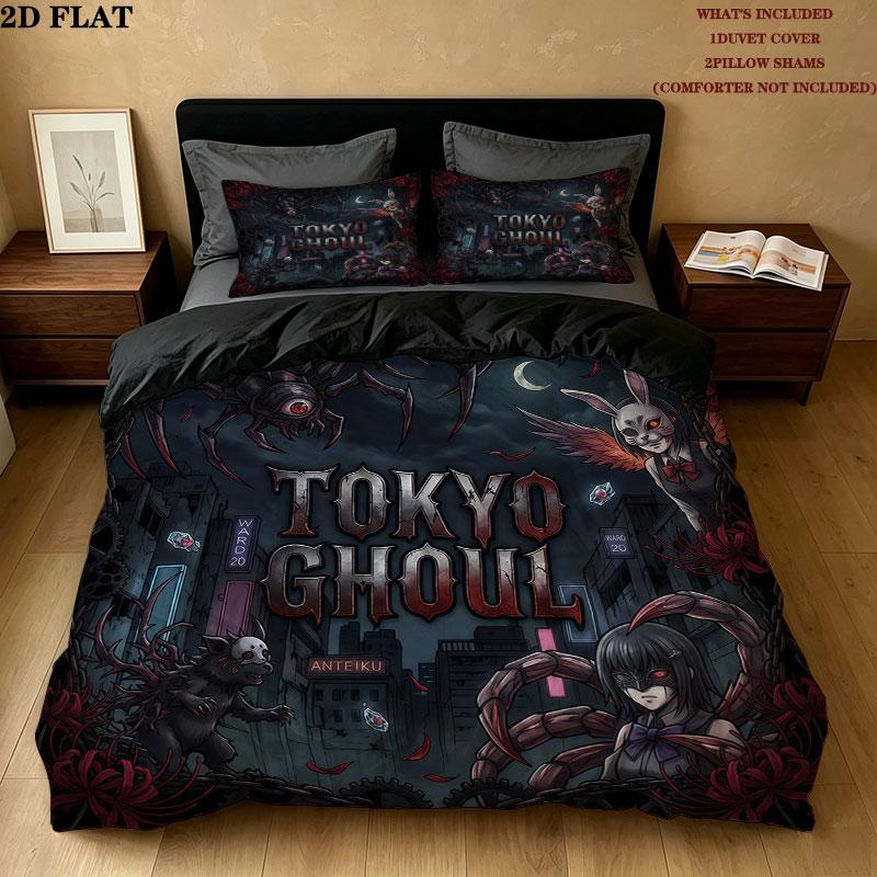 Tokyo Ghoul Vzor Povlečení Sada Prošívaných Dek Quilt Cover Povlak na Polštář Domácí Narozeninový Dárek(1 * povlak na peřinu + 2 * povlak na polštář, bez jádra)