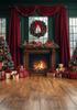 Christmas Home Background Photography Window Fireplace Wood Floor Gift Tree Bear Kids Baby Photo Backdrop Room Decoration Studio