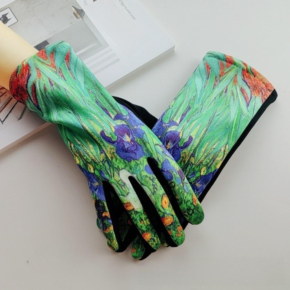 Oil Painting Print Touch Screen Gloves Thick Fleece Lining Art Printed Gloves Retro Opera