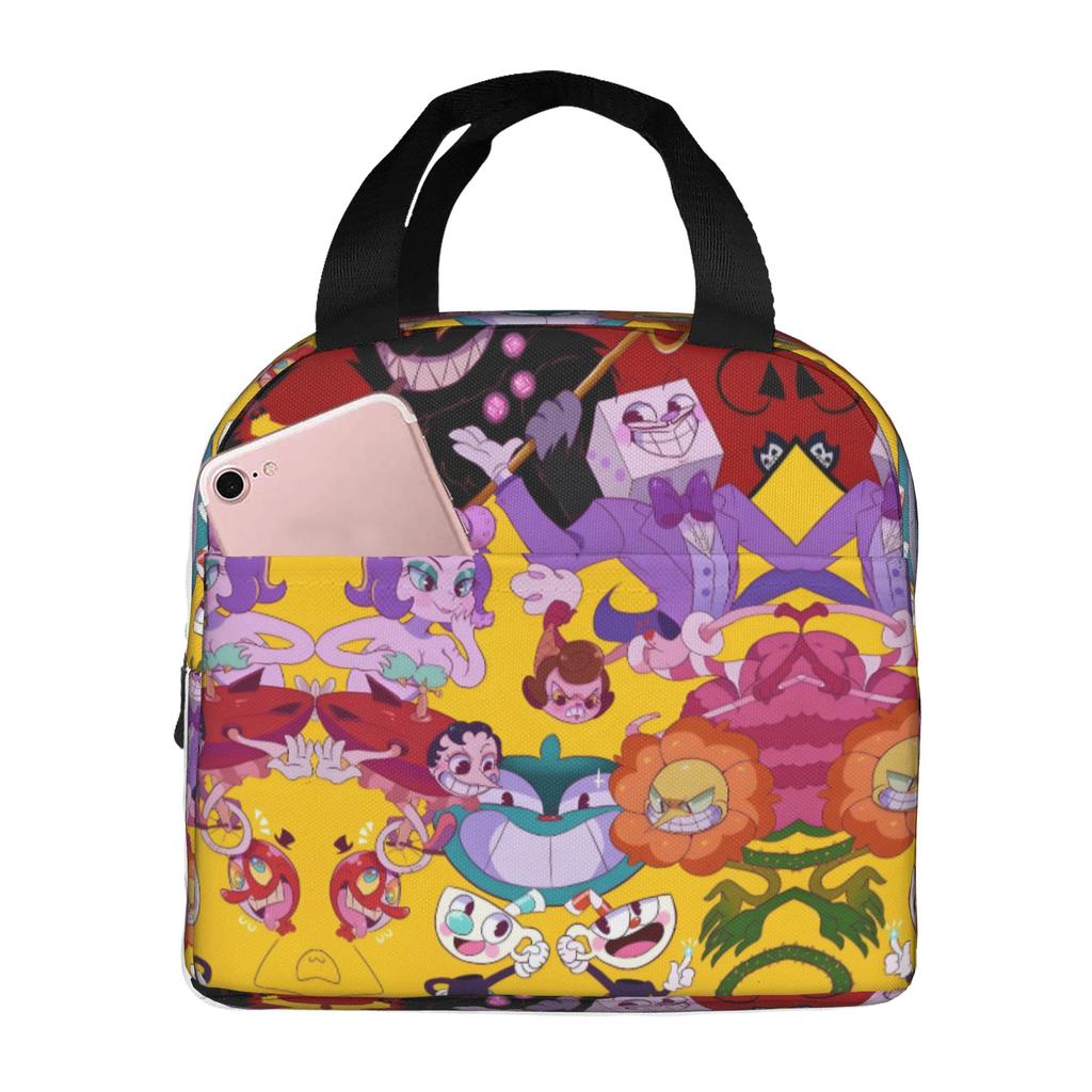 Custom Cupheads Resuable Lunch Box Women Men Leakproof Shooting Game Cooler Thermal Food Insulated Lunch Bag Office Work