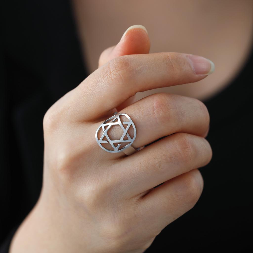 Davidstern Sechsstern Ring Damen Herren Edelstahl Fingerringe Vintage Israel Jüdisch Judentum Schmuck Geschenk