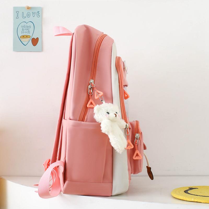 Five-Piece Backpack Set Women's Color Block Backpack Student Schoolbag Large Capacity Backpack