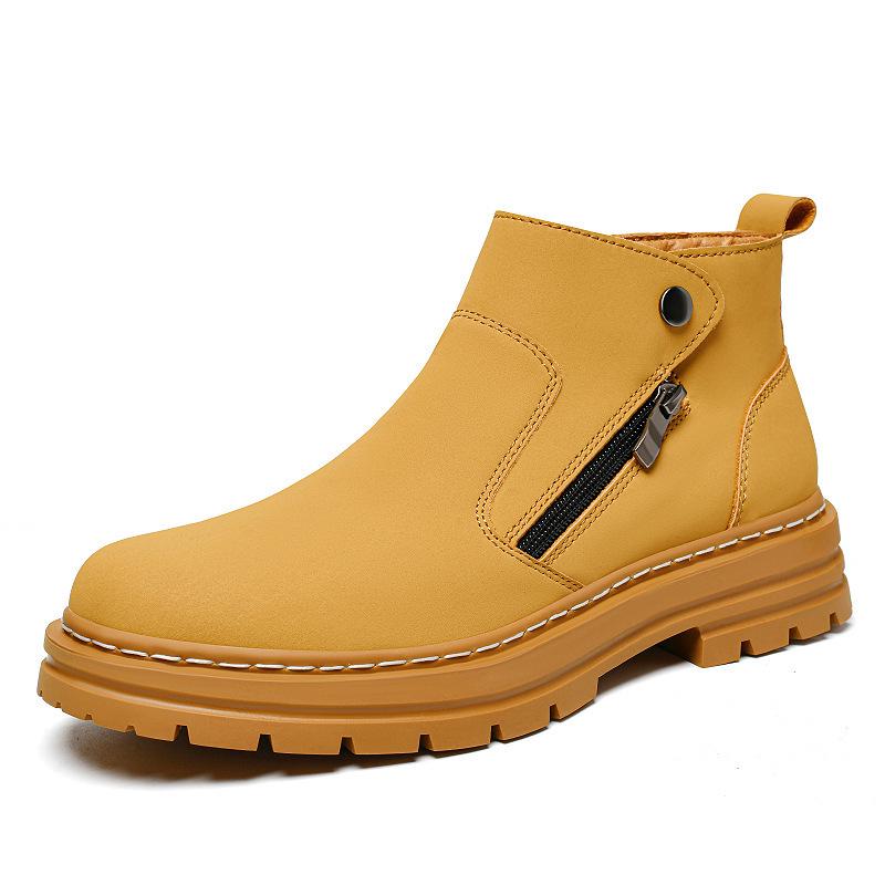 Men's Genuine Leather Plus Size Martin Boots 45-50, High-Top Yellow Chelsea Boots