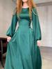2024 Spring European & American Lace-Up Waist Puff Sleeve Long Dress