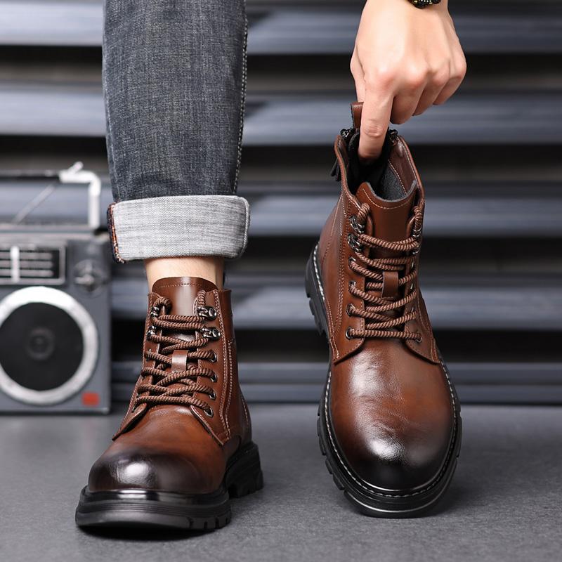 Fashion Men Comfortable Walking Boot 2024 Men's High-top Fashion Shoes New Motorcycle and Ankle Boots Waterproof Boots Men Leather Shoes