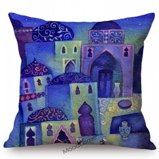 Lovely Cute Muslim Cartoon Ramadan Eid Mubarak Mosque Arabic Middle East Mediterranean Sofa Pillow Case Linen Cushion Cover Case