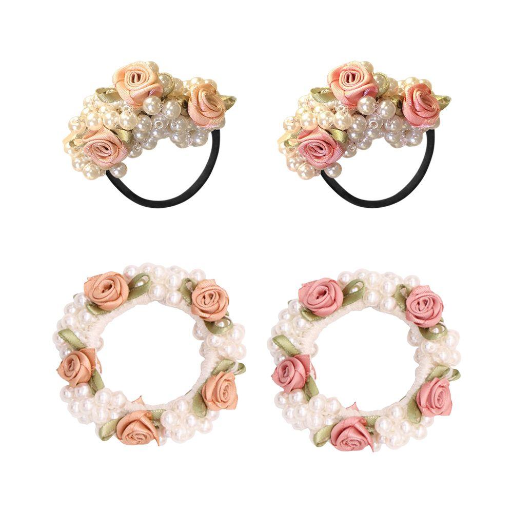 High Elasticity Ponytail Holder Pearl Head Rope Rubber Band Pearl Rose Flower Hair Loop Hair Tie