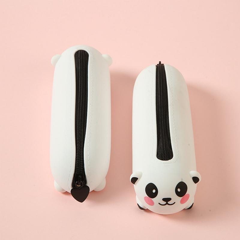 1pc Silicone Pencil Case Cute Piggy Panda Tiger Soft Pen Container Creative Ruler Holder Stationery Box Children Gifts Pouch Bag