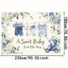 2D Boy Baby Shower Backdrop, Denim Outfits & Blue Roses Background for Photoshoot