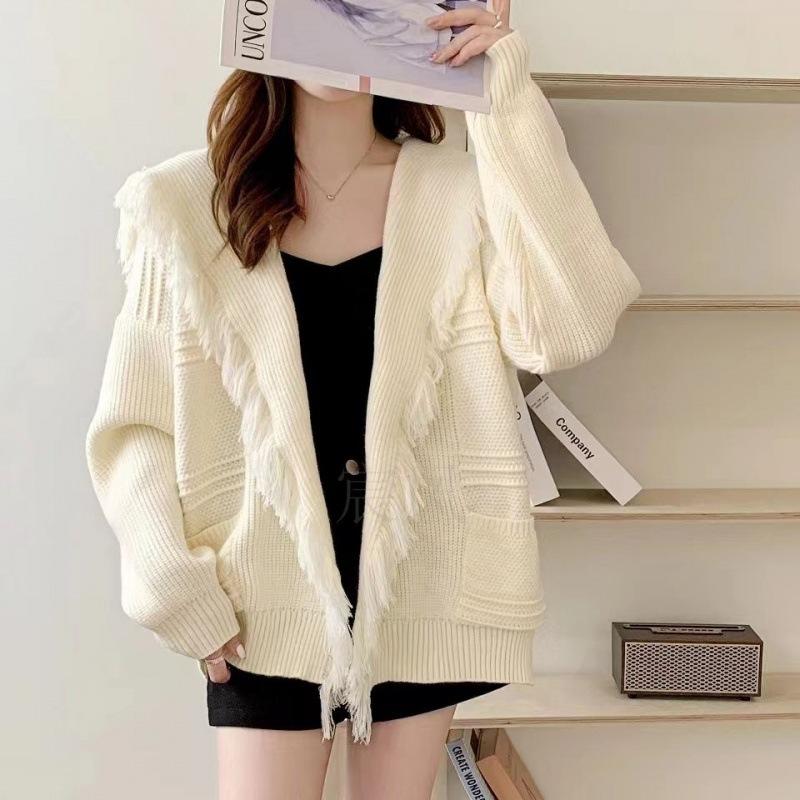 Design Sense Navy Collar Fringed Cape Thickened Sweater Cardigan Women's Autumn and Winter Loose Lazy Style Thin Knitted Jacket