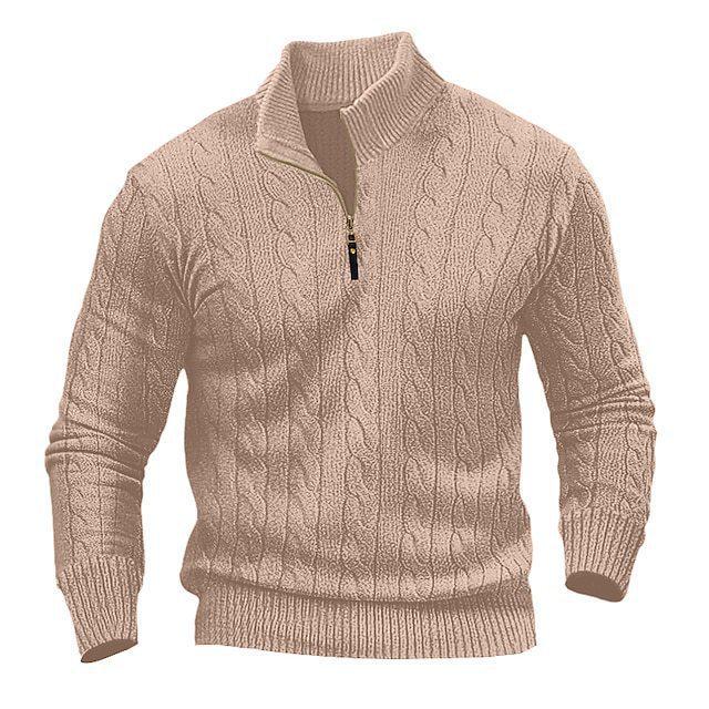 Men's Plus Size Cable Knit Half-High Collar Zipper Sweater - Autumn/Winter Casual Pullover