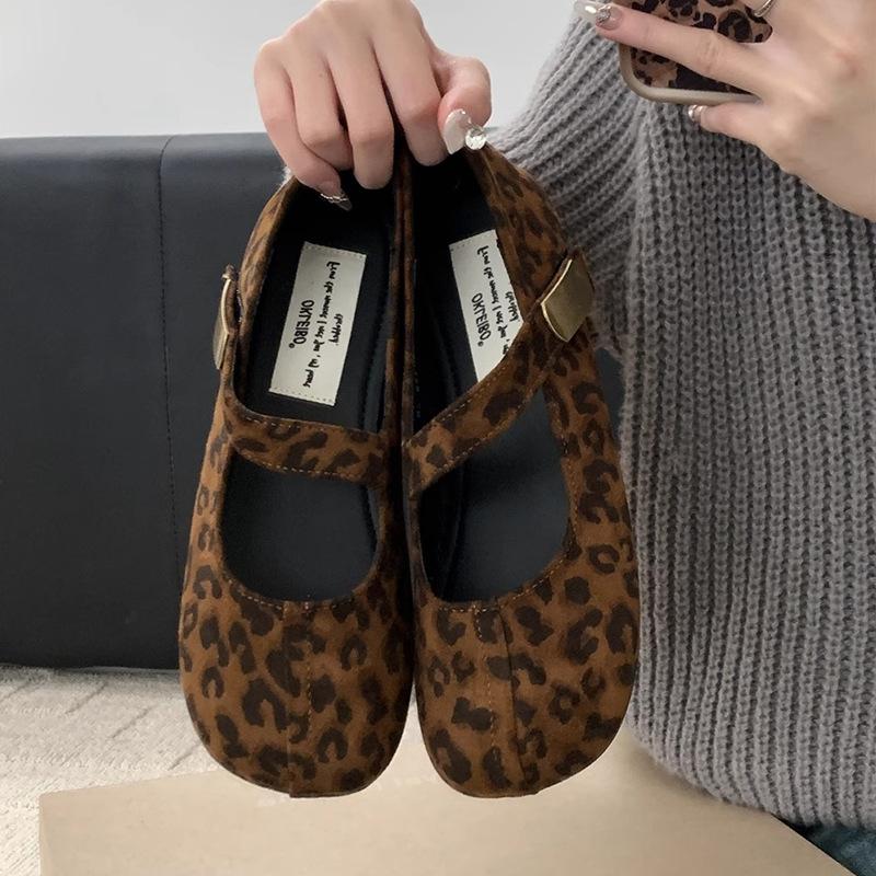 

Неглубокие туфли-лодочки с леопардовым принтом для женщин 2025 весна новая ретро квадратный носок толстый каблук туфли Мэри Джейн для женщин 40 цветной печати леопарда