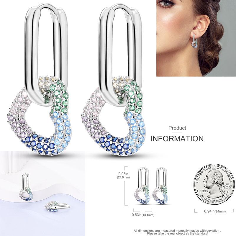 925 Silver Hoop Earrings Star Heart Shape Original Pendientes Sparkling Pave CZ Woman Earring
