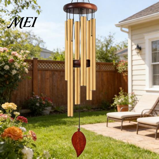 Durable Wind Chimes Metal Chime with 6 Aluminum Tubes, Garden Hanging Chimes, Stable Structure Weather Resistant for Outdoor Patio Decoration Low-key