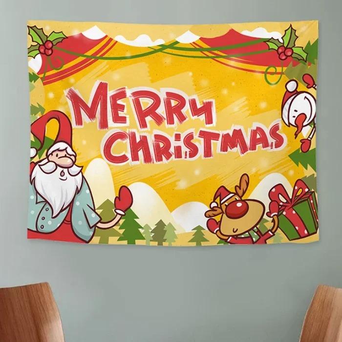 Cartoon Santa Claus Pattern Tapestry Home Bedroom Living Room Wall Decoration Christmas Theme Tapestry