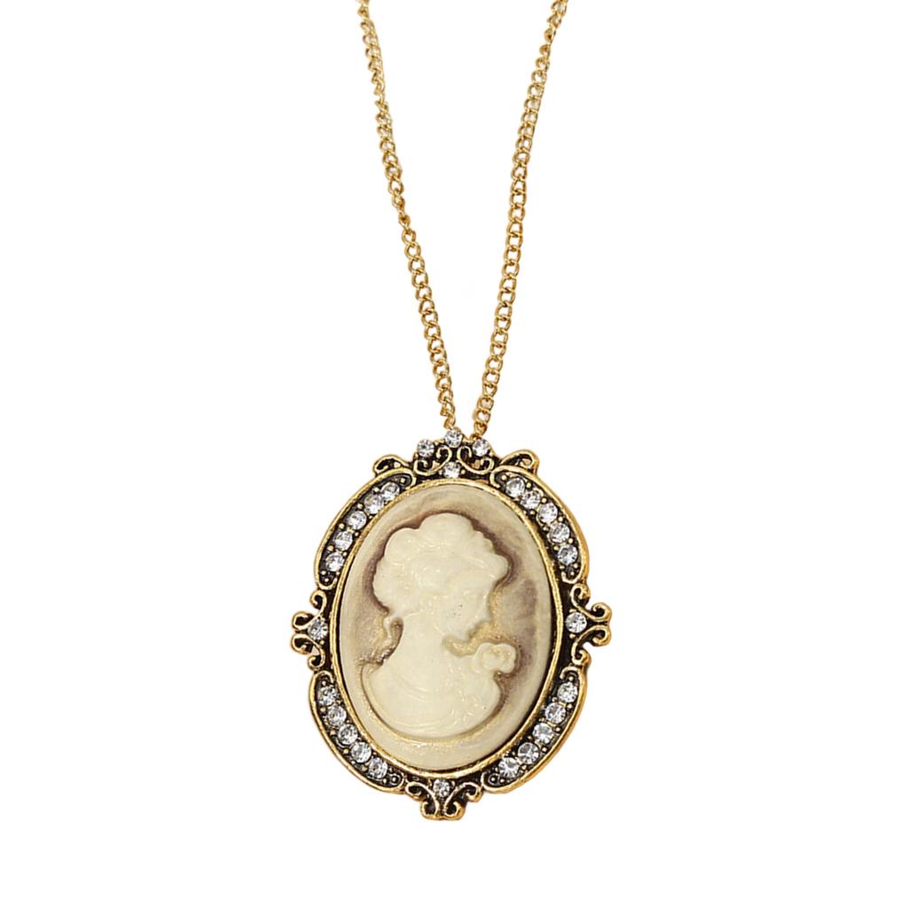 Vintage Sculpture Pendant Necklace With Crystal Accent Rhinestones Neckchain Alloy Jewelry For Women Daily Wear