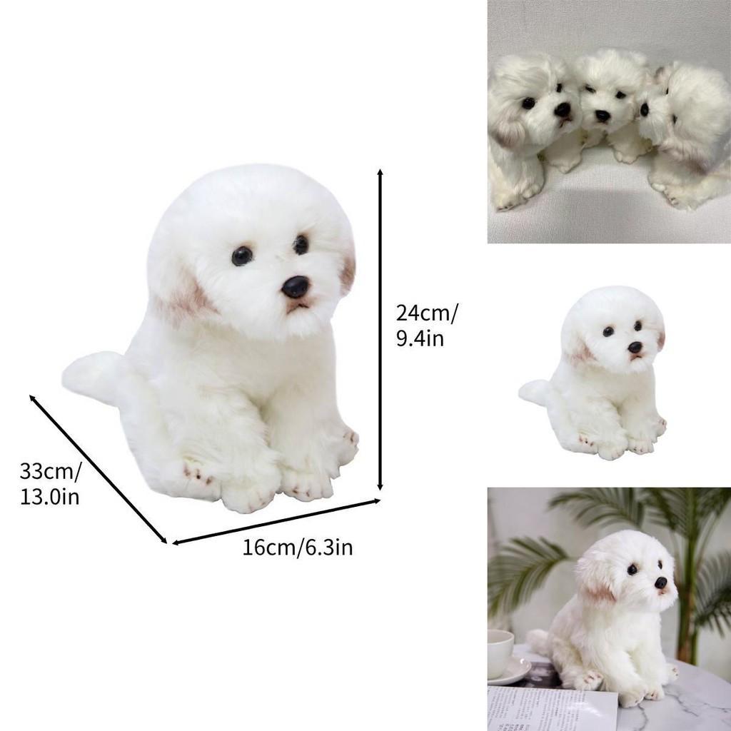 Adorable White Maltese Plush Toy, Fiber Filled, Long Haired Stuffed Animal, 33x24x16cm/38x26x21cm
