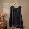Women Lace Crochet Sleeveless Top Round Neck Casual Loose Fit Tank Top with Scalloped Hem