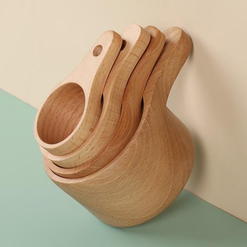 ZISIZ Beechwood Measuring Cups and Spoons Set