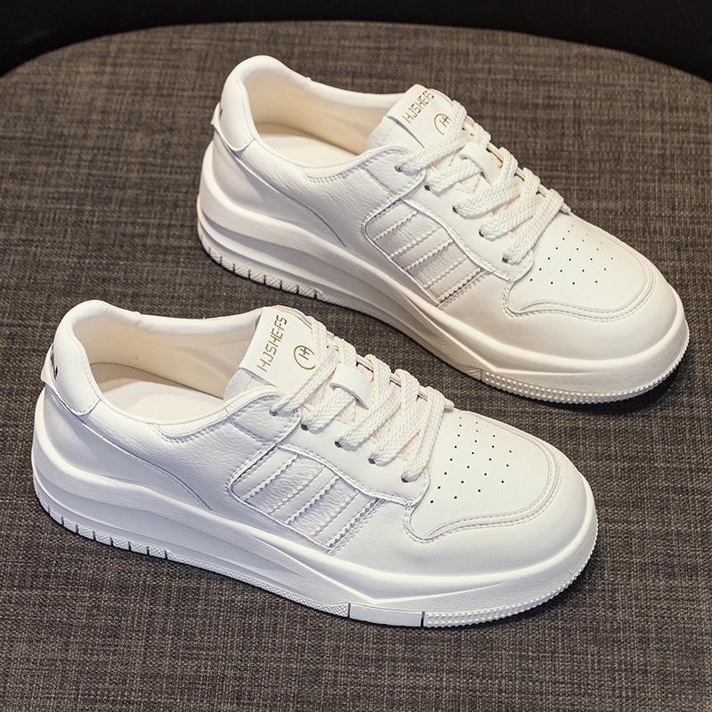 Echtes Leder Weiße Schuhe Sneakers Lässige Board-Schuhe Muffin-Schuhe