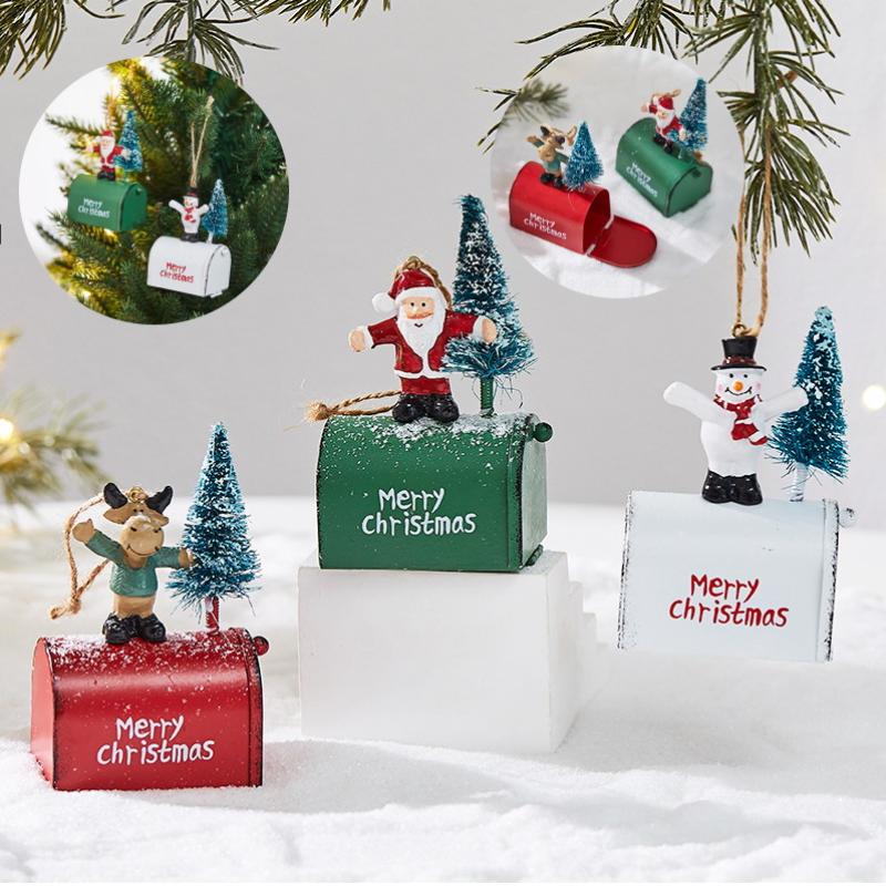 Christmas Wrought Iron Decoration Cottage Mailbox Hanging Decoration Window Display Pendant Home Decoration