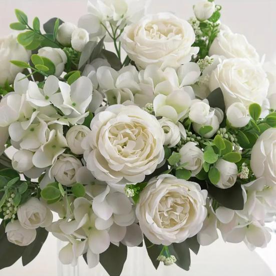 Yousheng Fake Roses Artificial Flower Bouquet Realistic Mixed Roses Peonies Dahlias with Stem for DIY Wedding Bridal Bouquet Baby Shower Home Table