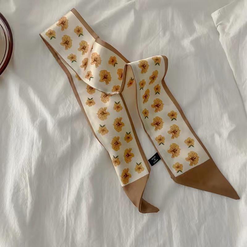 Small White And Tender Green Silk Scarf For Women, Thin Streamer, Headband, Hair Tie, Bag Decoration Long