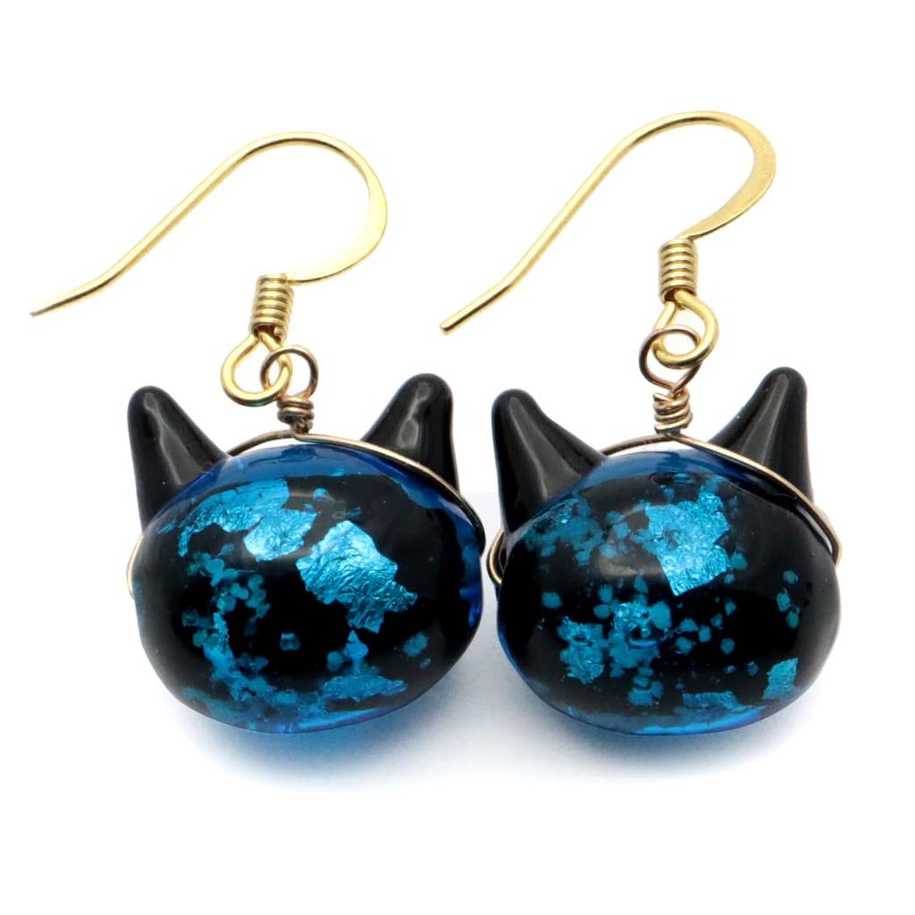 Firefly Glass Earrings Cat Cute Hook Ladies For Both Ears Glowing Blue Luminous Okinawa Souvenir Stylish Dragonfly Ball Cat Present (Parts Color