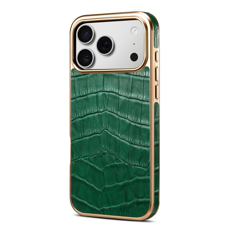 Echtes Leder Handyhülle IPhone 18 Pro Max 17 16 15 14 13 Krokodilstruktur Rückseite iPhone 16 blue