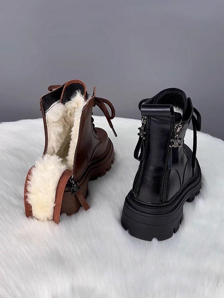 Thick-soled Snow Boots Women's 2025 New Fur Integrated Boots Are Absolutely Unique, Northeast Large Cotton Shoes Women's Winter Velvet Thickened