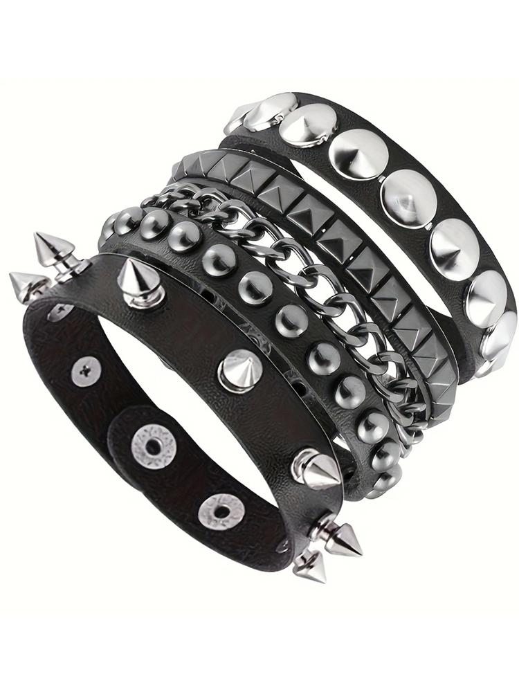 

Halloween Punk Gothic Pu Leather Bracelet Set For Men And Women, Neutral Y2K Rivet Bracelet, Rock Festival Party Gift