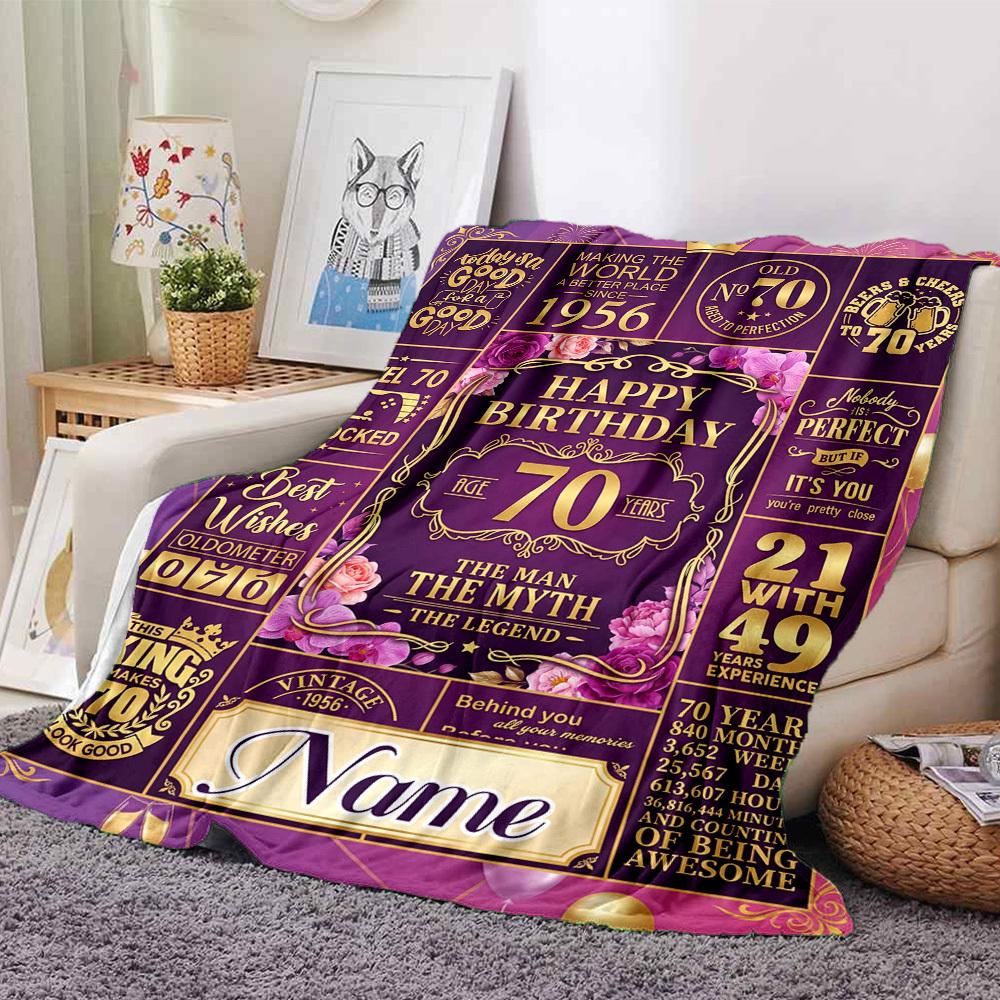 Golden Milestone Celebration Blanket Personalized Name Soft Warm And Versatile For Sofa Bed Office And Travel Machine Washable Comfortable In All