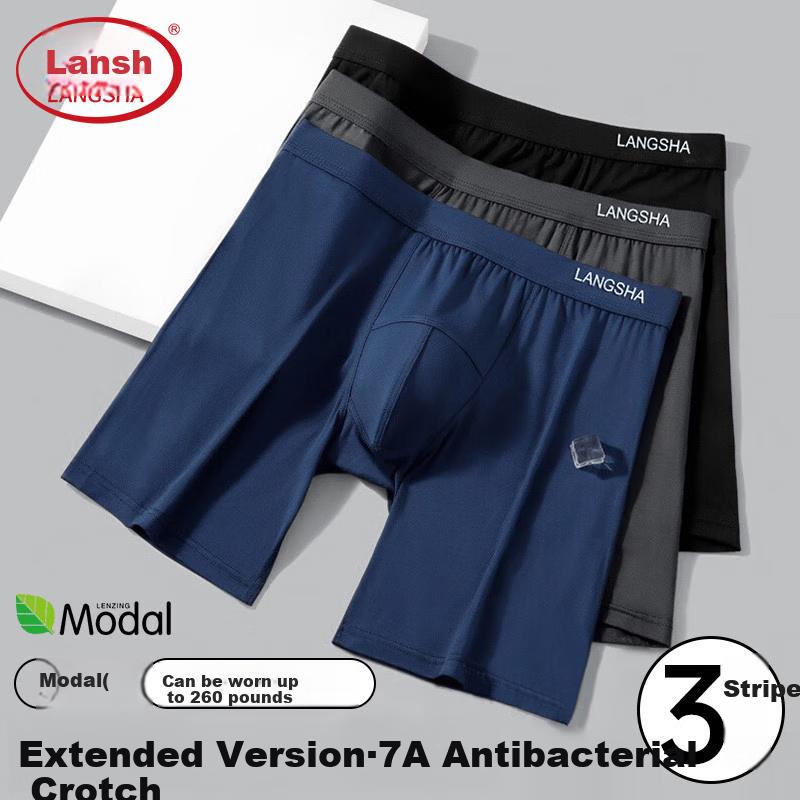 LangSha Summer Modal Antibacterial Underwear for Men, Plus Size Breathable Sports Running Anti-Chafing Boxer Briefs with Extended Length
