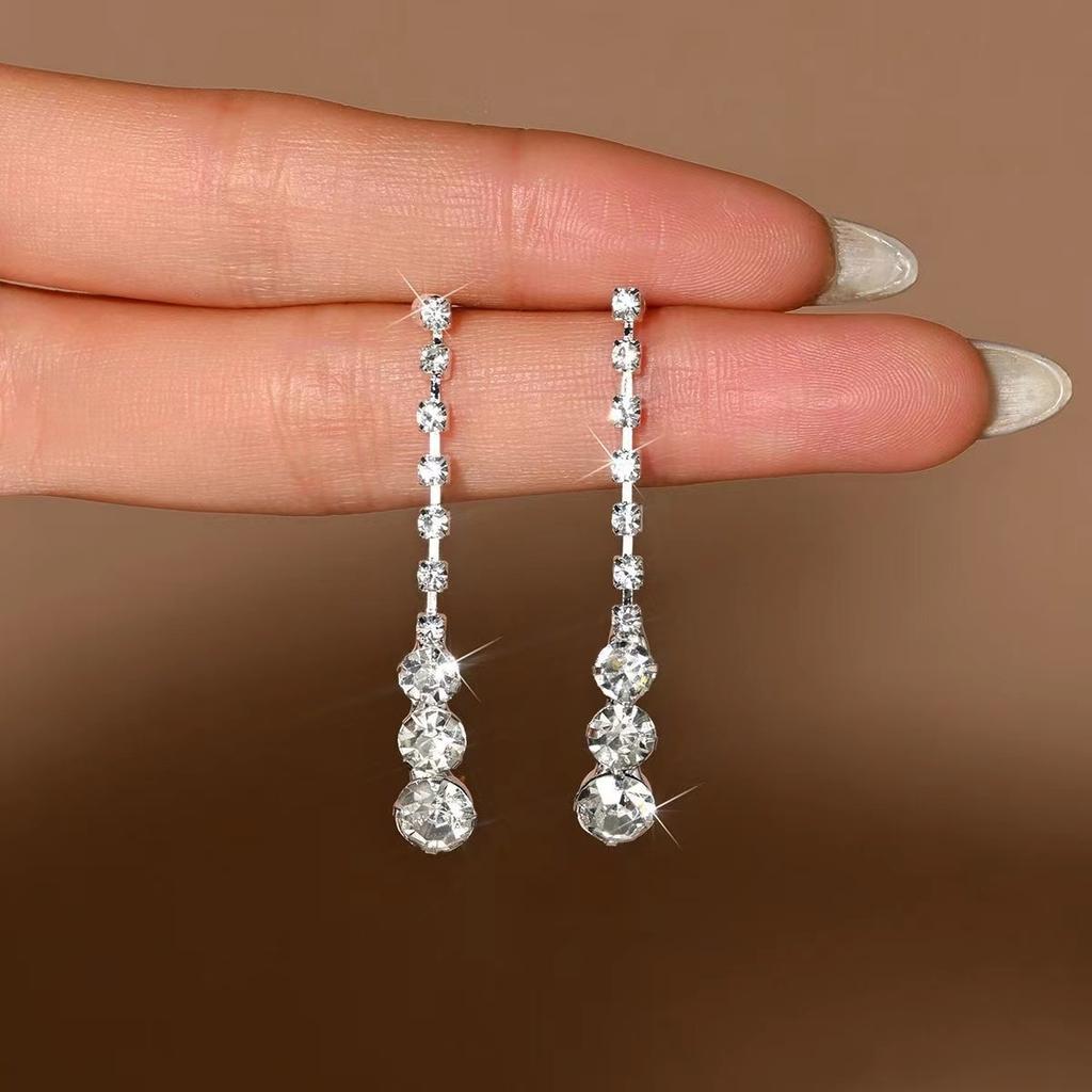 Luxury Geometric Zircon Crystal Earrings for Women Silver Color Rhinestone Long Tassel Dangle Earrings Wedding Party Jewelry