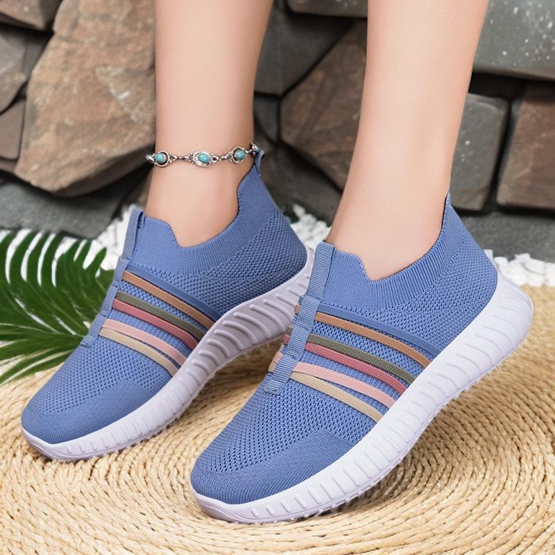 Women's Versatile Plus Size Slip-on Breathable Mesh Flyknit Shoes - Fashionable Spring Style Casual Footwear for Mothers
