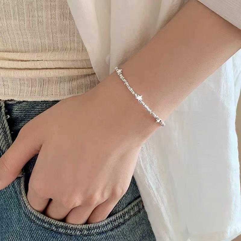 Exquisite Women's Layered Silver Star Bracelet - 999 Sterling Sparkling Niche Design