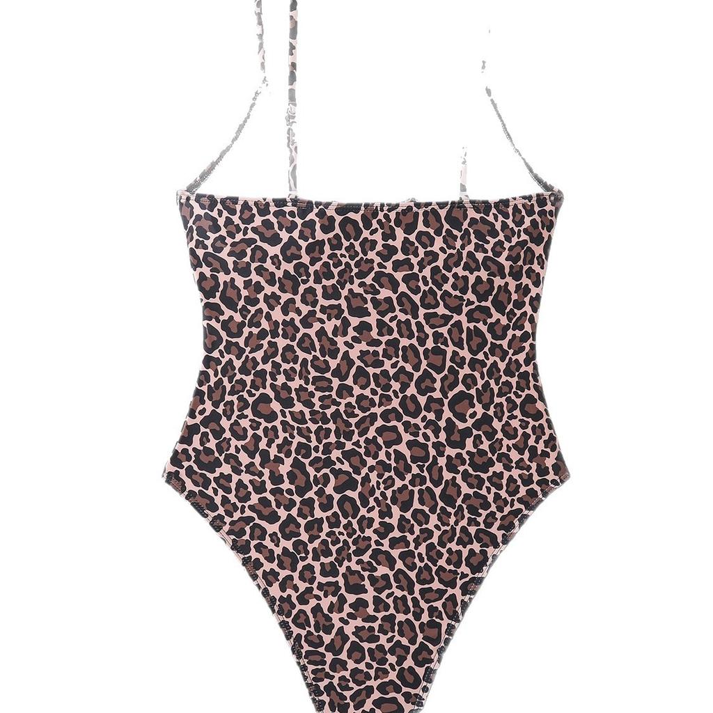 Fashion Leopard Pattern Backless Triangle Bikini Swimsuit For Beach Vacation