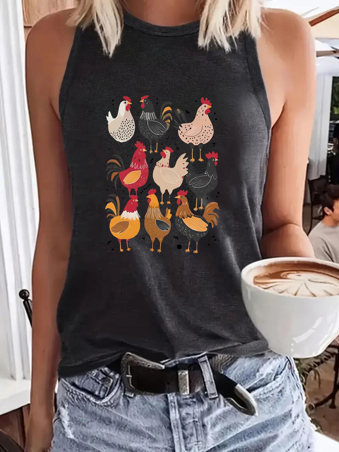 

Женская повседневная майка с красочным принтом петуха Large темно-серого