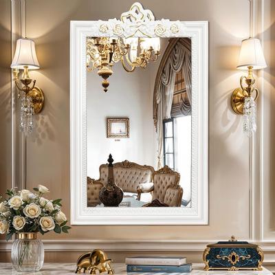 Bathroom Wall with Ornate Design Rectangle Shape Vintage Wall Mount Decor for Bathroom, Bedroom, Vanity, Foyer (White, Gold - H 65 X W 40 Cm)