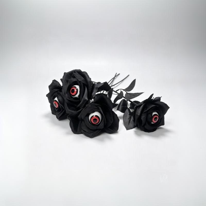 1Pc With Eyeball Halloween Eyeball Rose Simulation Handmade Eyeball Fake Flower Exquisite Artificial Black Rose Accessories