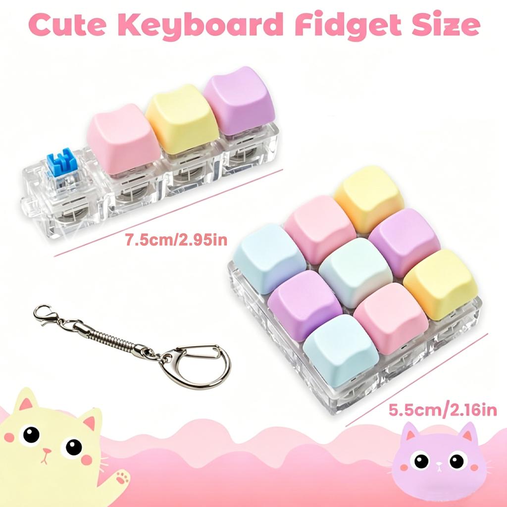 Keyboard Fidget Toy with LED Light Keyboard Fidget Keychain 9-in-1 Keyboard Decompression Button Stress Relief Fidget Gifts