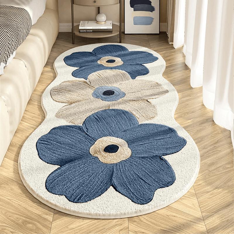 High Pile Polyester Area Rug - Fluffy Non-Slip Washable Carpet with Striped Flower Pattern, Machine Made Irregular Shape Rug for Bedroom, Living Room