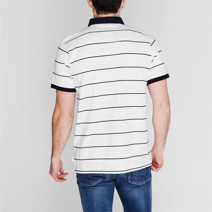 Lee Cooper Men's White Polo Shirt with Navy Stripes, Size XXL