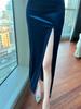 Gold Velvet Rhinestone Evening Gown for Women with Waist-Cinching Slim Fit and Split Strap Design