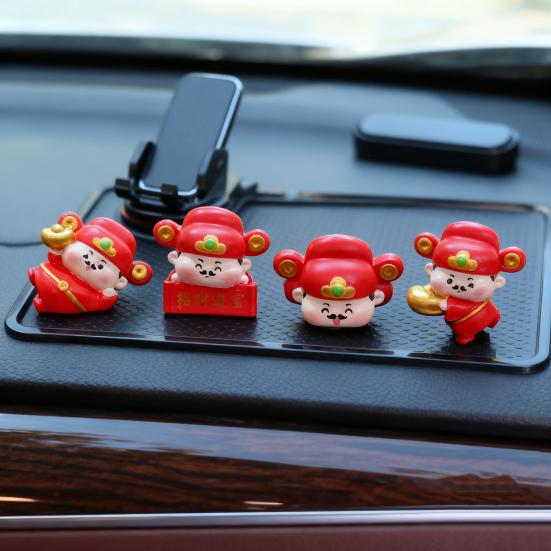 1/4Pcs God of Wealth Figurine Computer Monitor Decoration Cartoon Chinese Immortals Statue Resin Sculpture Car Dashboard Ornament